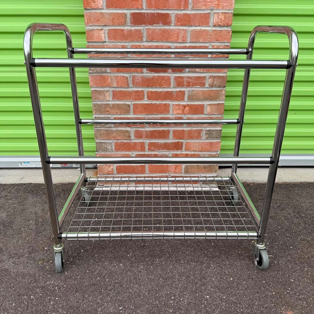 Vintage Allied Chrome Rolling Wire Basket Utility Cart Heavy Duty 31" High